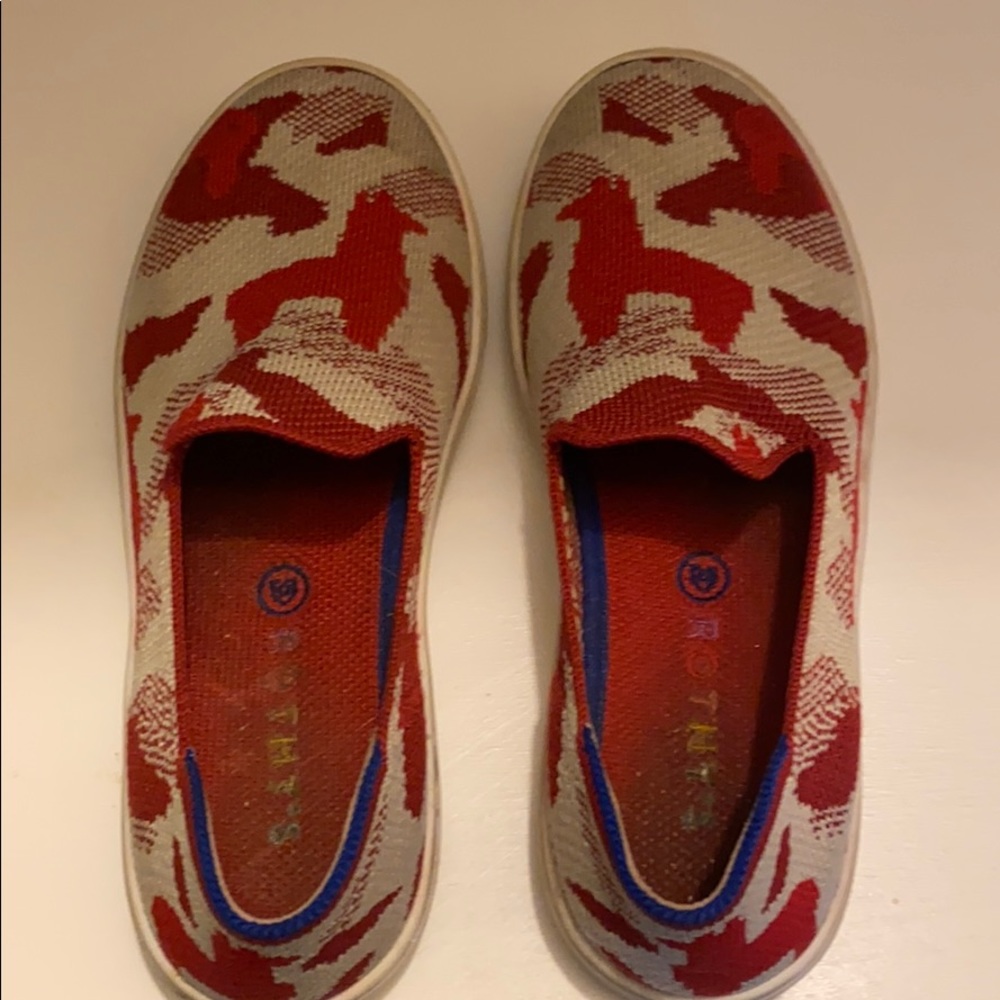 Rothy’s, Girl shoes, red llama print, size 2
